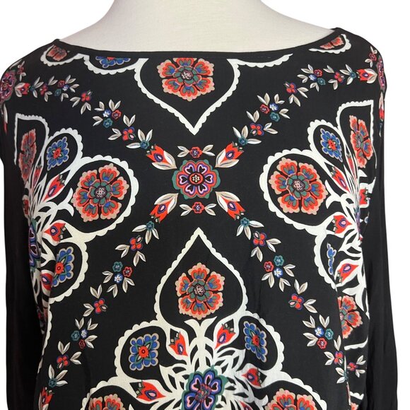 Old Navy Women Long Sleeve Blouse Folk Art Print Large 100% Rayon Office Casual - Picture 1 of 16